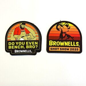 Brownells LOT OF 2 PVC Patches Do You Even Bench Bro? Shot Show 2025